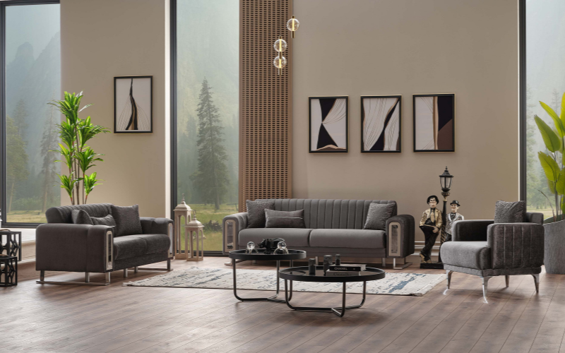 Lotus 3-pieces (Sofa & Loveseat & Chair) Livingroom Set Grey