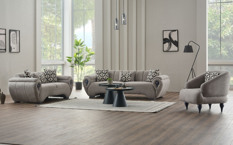 Damla 3-pieces (Sofa & Loveseat & Chair) Livingroom Set Cream Fast Delivery New