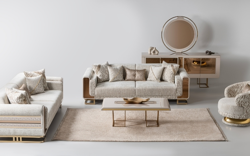 Delux 3-pieces (Sofa & Loveseat & Chair) Livingroom Set Cream