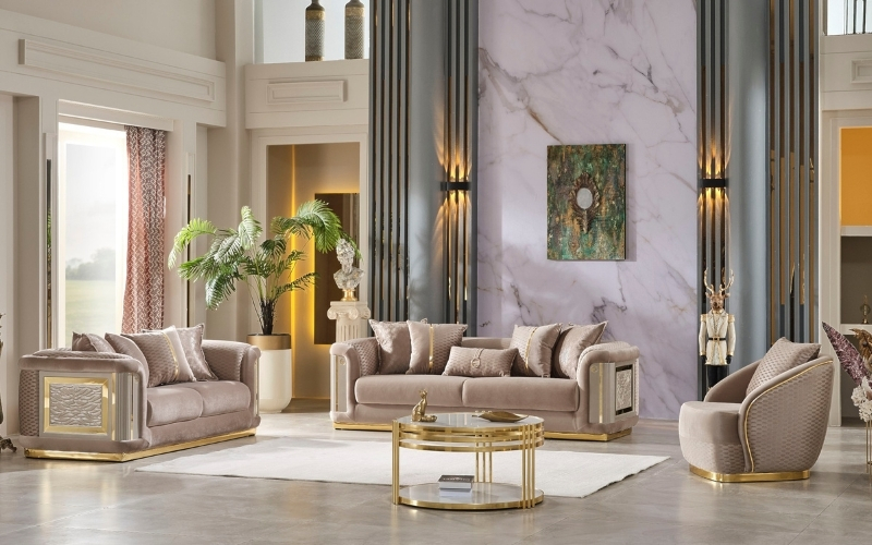 Elegance 3-pieces (Sofa & Loveseat & Chair) Livingroom Set Beige