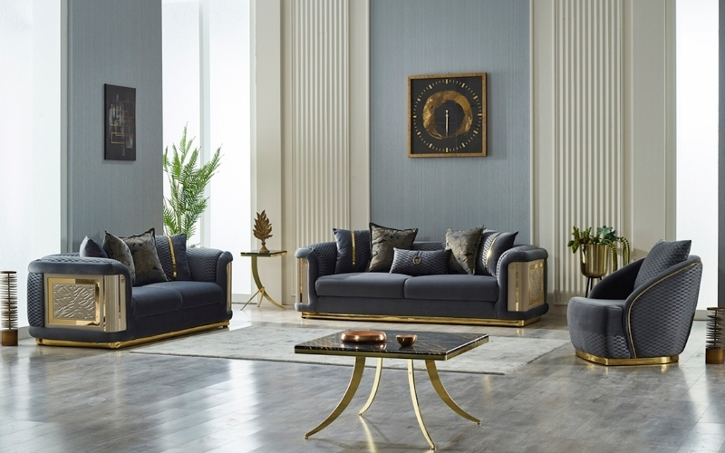 Elegance 3-pieces (Sofa & Loveseat & Chair) Livingroom Set Dark Grey