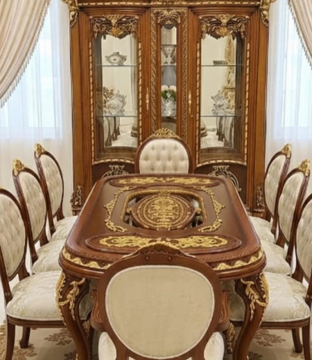 The Imperial Walnut & Gold Filigree Dining Suite