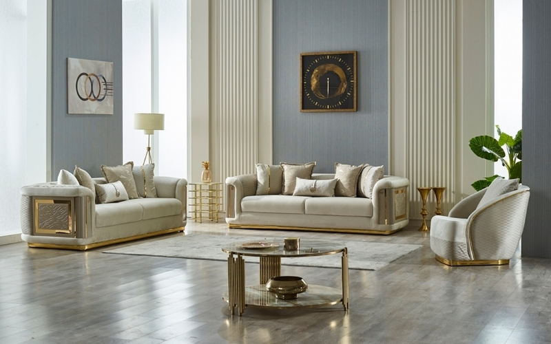 Elegance 3-pieces (Sofa & Loveseat & Chair) Livingroom Set Cream
