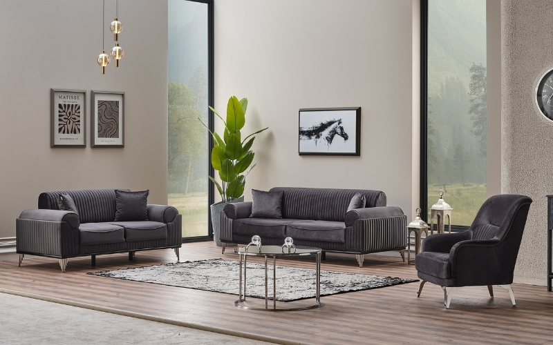 Everest 3-pieces (Sofa & Loveseat & Chair) Livingroom Set Grey