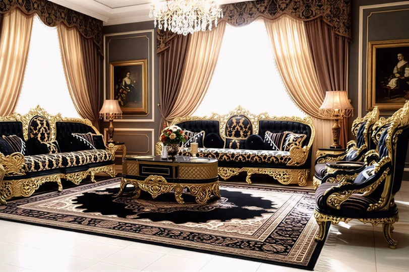 Royal Black & Gold Victorian Sofa Suite – (Aritocratic Look)