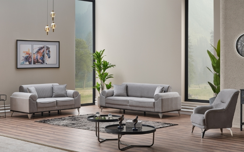 Everest 3-pieces (Sofa & Loveseat & Chair) Livingroom Set Light Grey