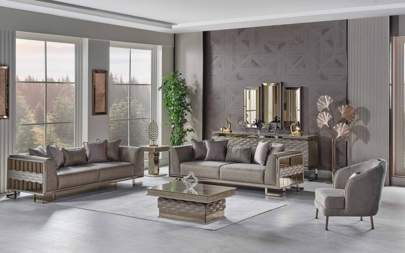 Gokce 4-pieces (2 Sofa & 2 Chair) Livingroom Set Grey