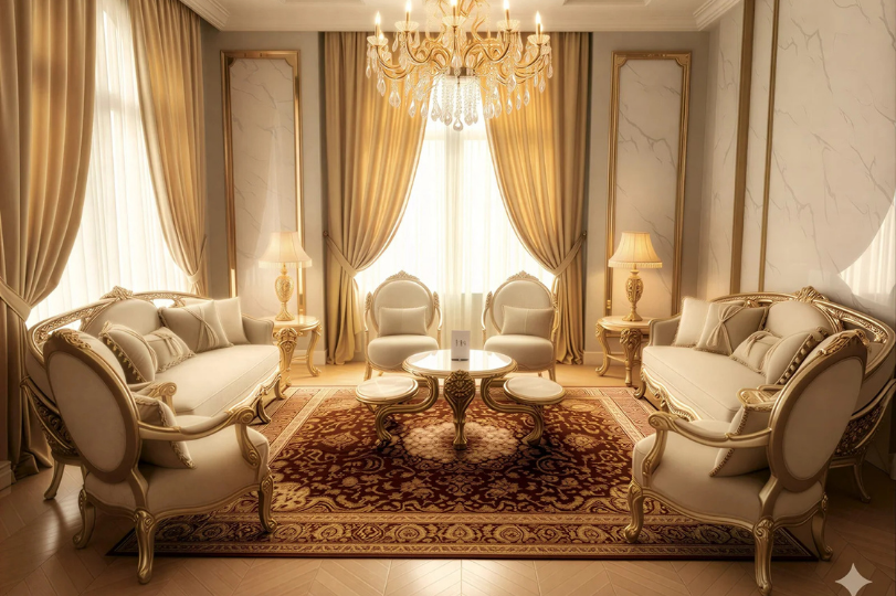 Royal Victorian Heritage: Hand-Carved Gold-Leafed Living Room Set