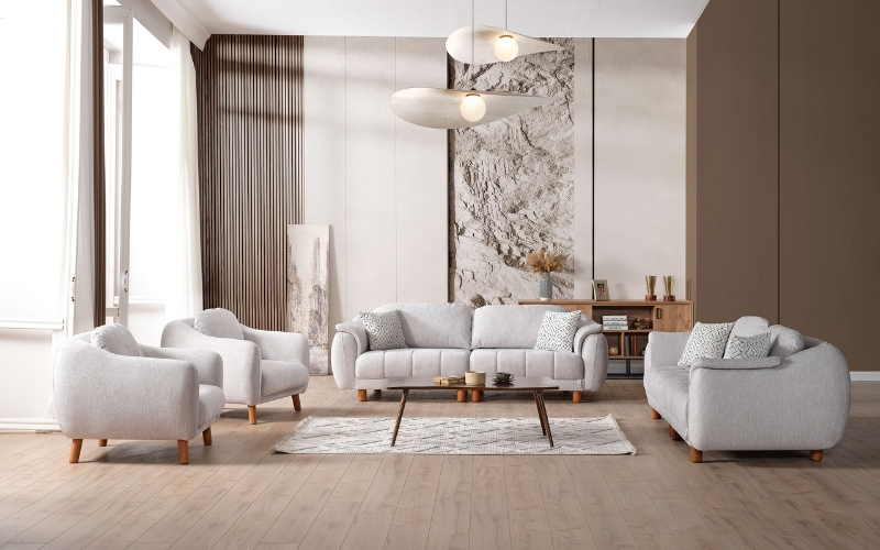 Happy 4-pieces (2 Sofa & 2 Chair) Livingroom Set Grey