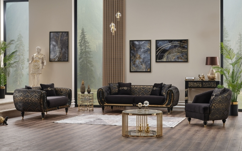 Lima 3-pieces (Sofa & Loveseat & Chair) Livingroom Set Black