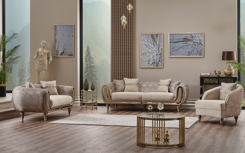 Lima 3-pieces (Sofa & Loveseat & Chair) Livingroom Set Cream