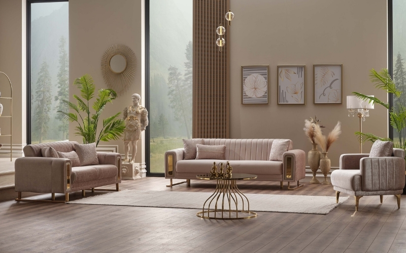 Lotus 3-pieces (Sofa & Loveseat & Chair) Livingroom Set Cream