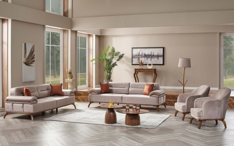 Mia 4-pieces (2 Sofa & 2 Chair) Livingroom Set Beige