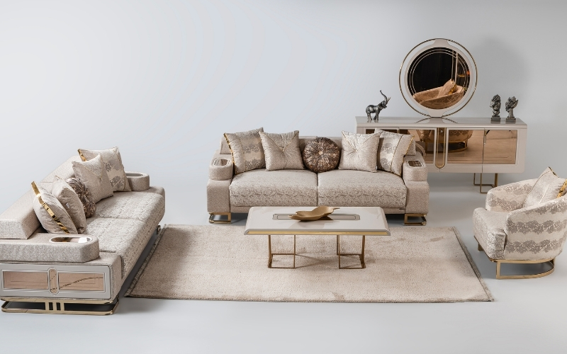 Monza 3-pieces (Sofa & Loveseat & Chair) Livingroom Set Cream