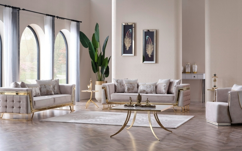 Munich 3-pieces (Sofa & Loveseat & Chair) Livingroom Set Cream