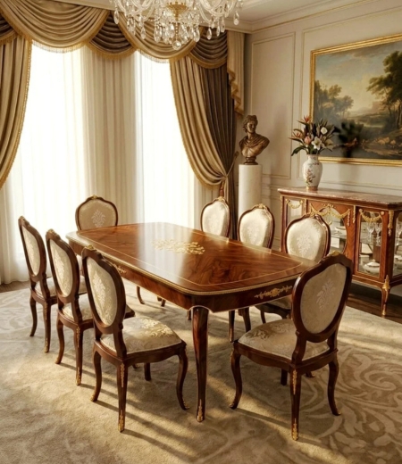 The Venetian Mahogany & Gold Filigree Dining Suite