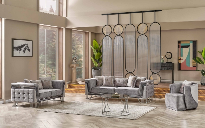 Munich 3-pieces (Sofa & Loveseat & Chair) Livingroom Set Grey