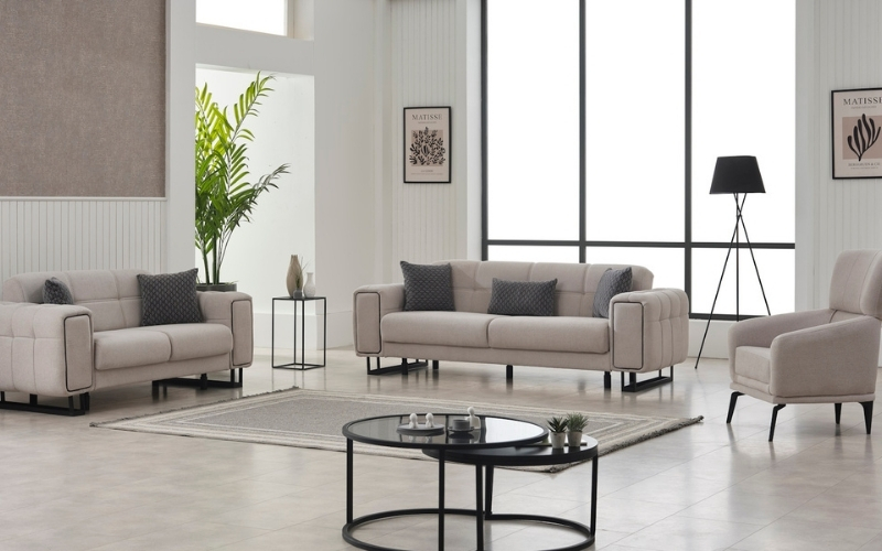 Nero 3-pieces (Sofa & Loveseat & Chair) Livingroom Set Light Grey