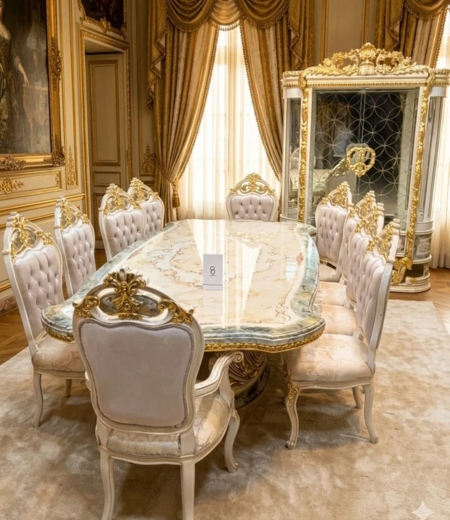 The Versailles Alabaster & Azure Marble Dining Suite
