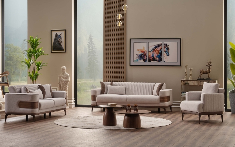 New Mood 3-pieces (Sofa & Loveseat & Chair) Livingroom Set Cream