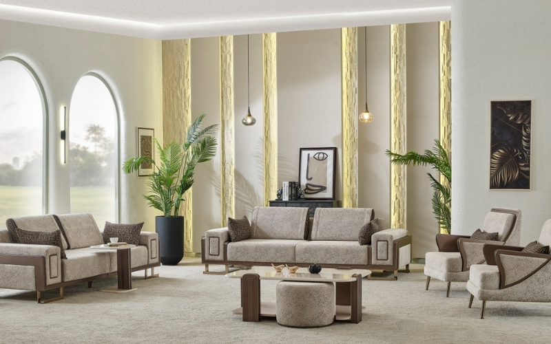 Nirvana 4-pieces (2 Four Seat Sofa & 2 Chair) Livingroom Set Beige