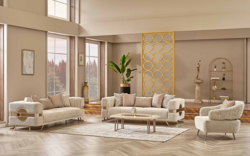 Nova 3-pieces (Sofa & Loveseat & Chair) Livingroom Set Cream