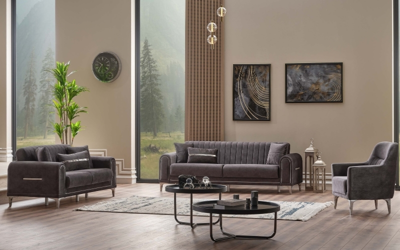 Orion 3-pieces (Sofa & Loveseat & Chair) Livingroom Set Grey