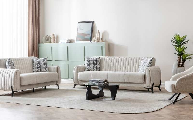 Palermo 3-pieces (Sofa & Loveseat & Chair) Livingroom Set Cream