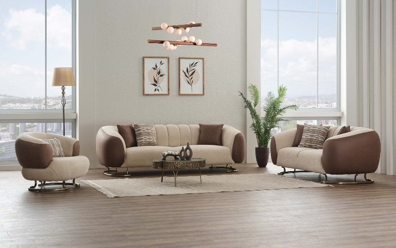 Palmera 3-pieces (Sofa & Loveseat & Chair) Livingroom Set Cream