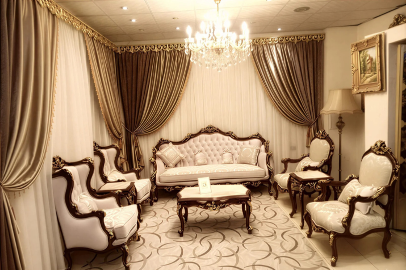 Elegant Victorian Hand-Carved Dark Wood Sofa Set with Tufted Back