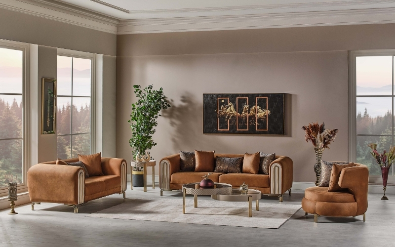 Paris 3-pieces (Sofa & Loveseat & Chair) Livingroom Set Brown