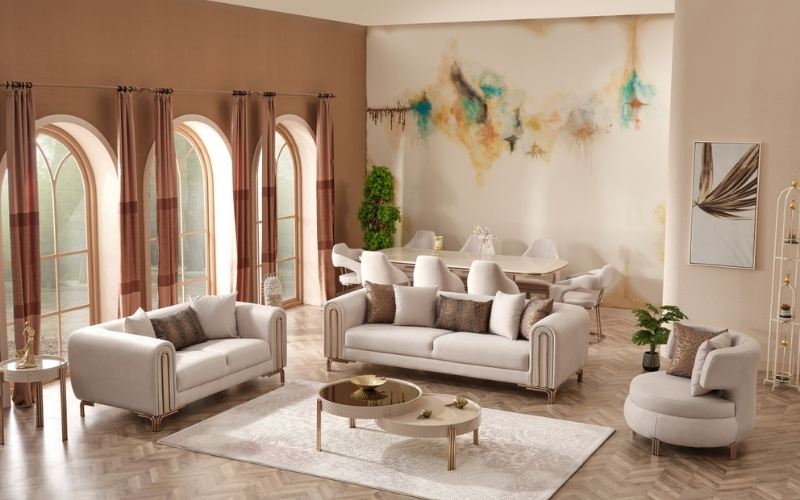 Paris 3-pieces (Sofa & Loveseat & Chair) Livingroom Set Cream