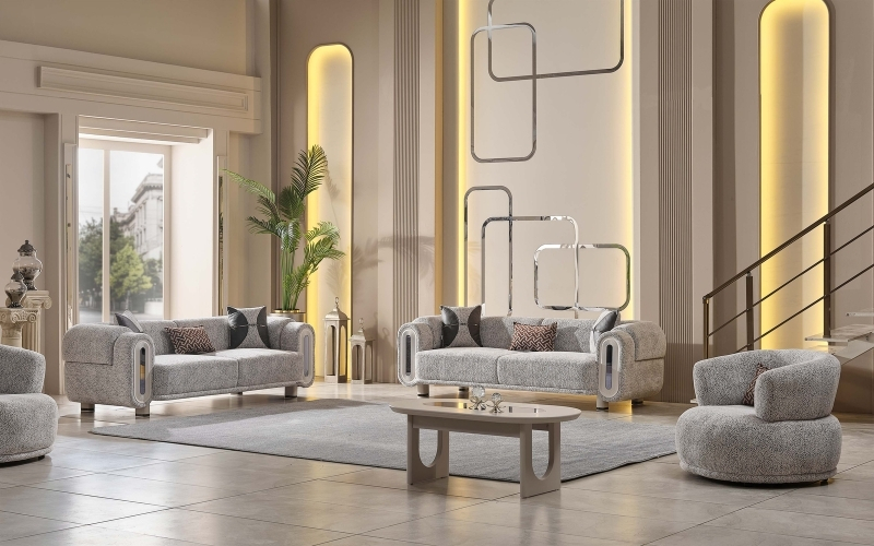 Parma 3-pieces (Sofa & Loveseat & Chair) Livingroom Set Light Grey