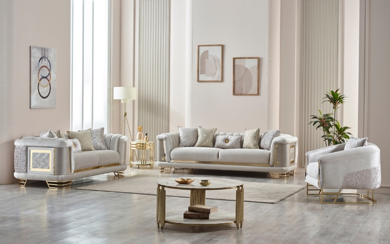 Romans 3-pieces (Sofa & Loveseat & Chair) Livingroom Set Cream