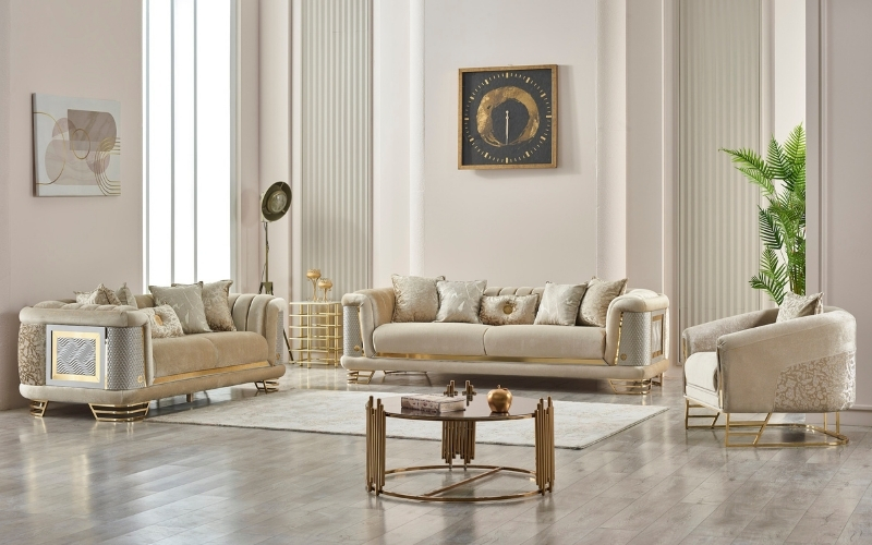 Romans 3-pieces (Sofa & Loveseat & Chair) Livingroom Set Beige