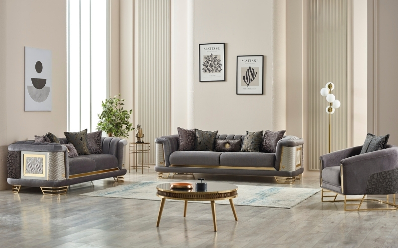 Romans 3-pieces (Sofa & Loveseat & Chair) Livingroom Set Grey