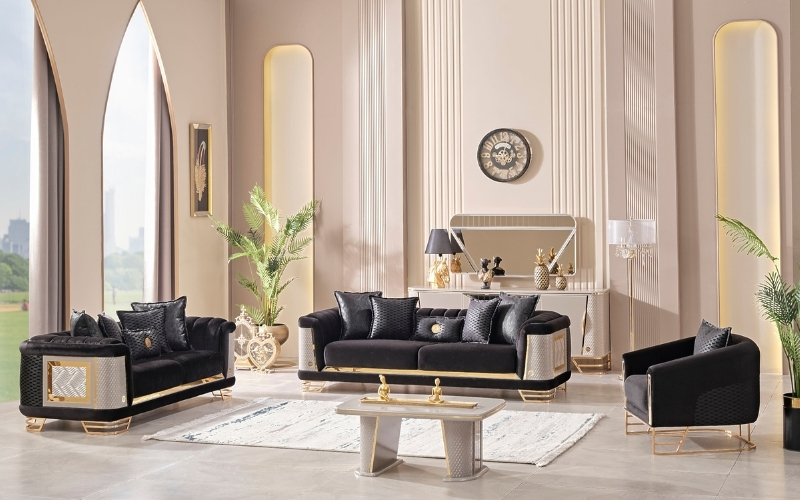 Romans 3-pieces (Sofa & Loveseat & Chair) Livingroom Set Black