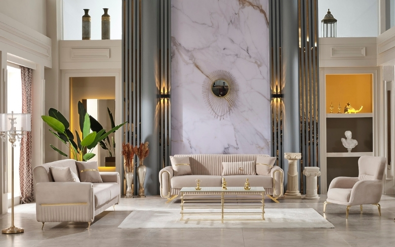 Royal 3-pieces (Sofa & Loveseat & Chair) Livingroom Set Beige