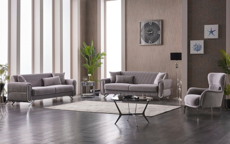 Royal 3-pieces (Sofa & Loveseat & Chair) Livingroom Set Light Grey