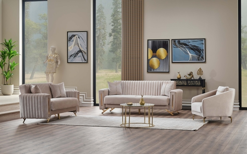 Senfoni 3-pieces (Sofa & Loveseat & Chair) Livingroom Set Beige