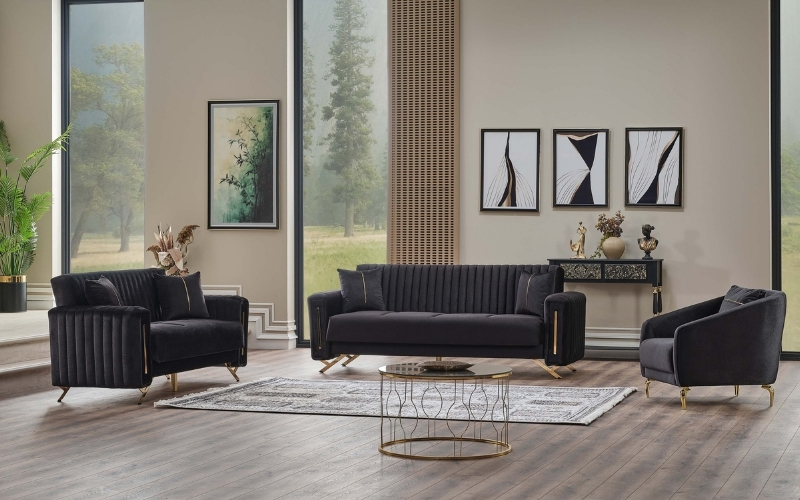 Senfoni 3-pieces (Sofa & Loveseat & Chair) Livingroom Set Black