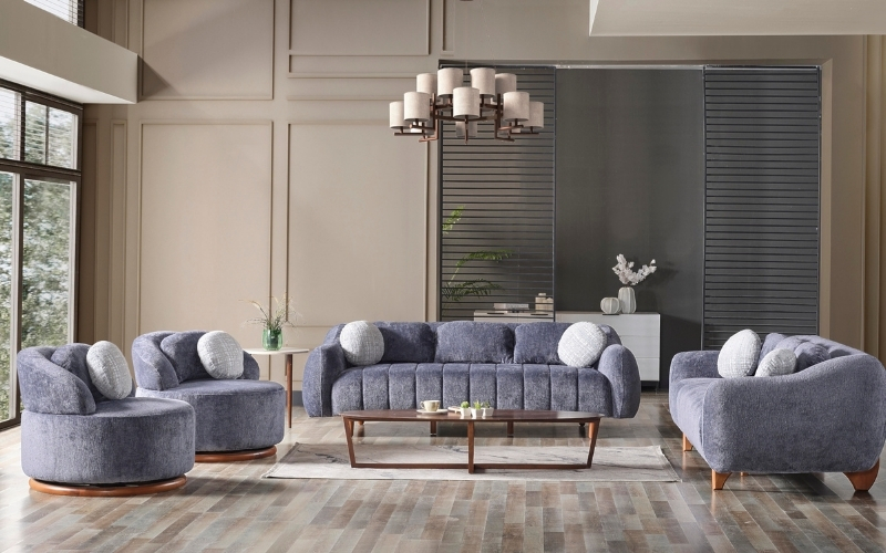 Snowy 3-pieces (Sofa & Loveseat & Swivel Chair) Livingroom Set Anthracite