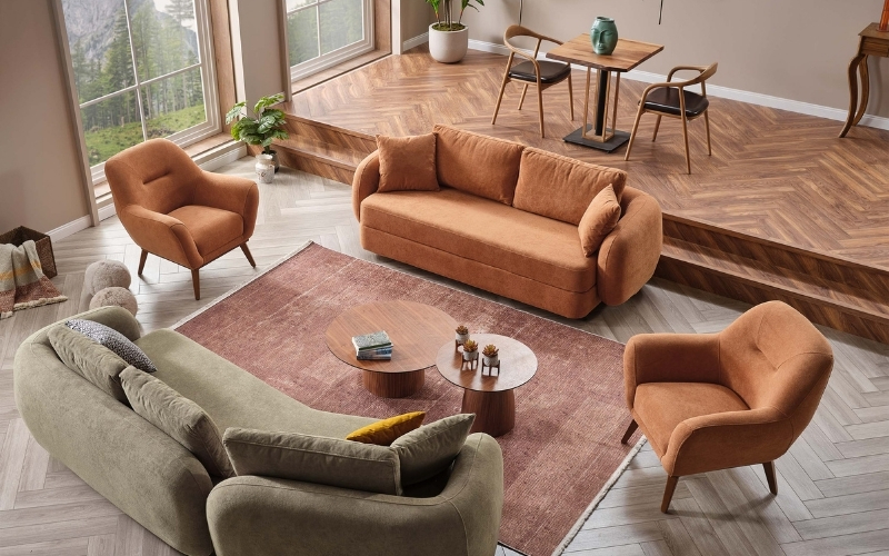 Toscana 4-pieces (4 Seater Sofa & 3 Seater Sofa & 2 Chair) Livingroom Set Orange – Green