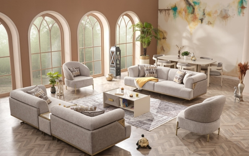 Urla 4-pieces (Sofa & Module Sofa & 2 Chair) Livingroom Set Cream