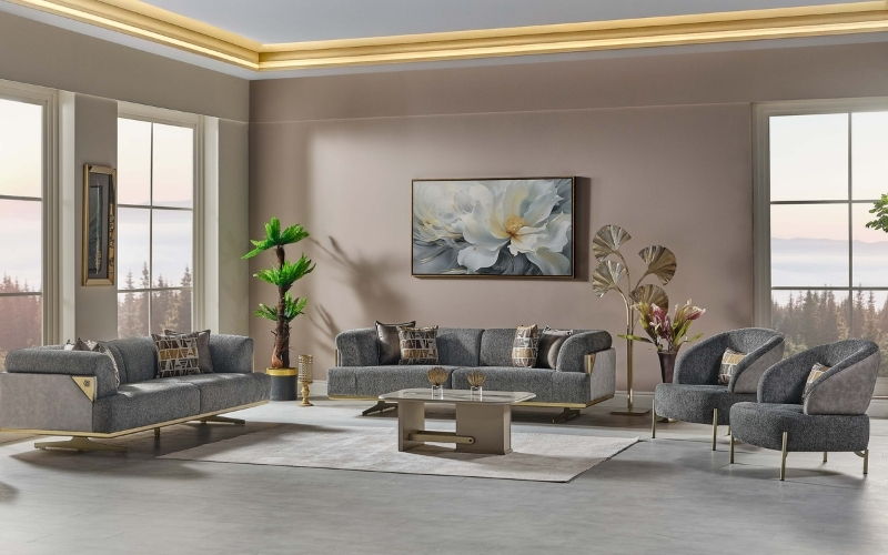 Urla 4-pieces (Sofa & Module Sofa & 2 Chair) Livingroom Set Grey