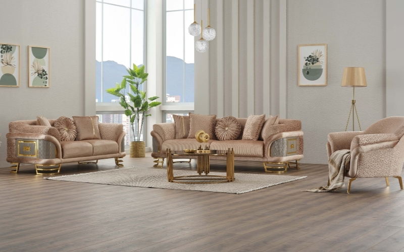 Versace 3-pieces (Sofa & Loveseat & Chair) Livingroom Set Beige
