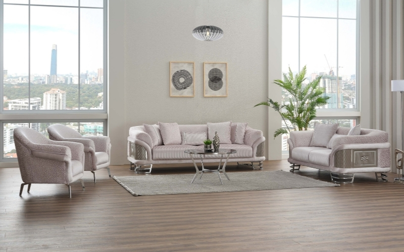 Versace 3-pieces (Sofa & Loveseat & Chair) Livingroom Set Light Grey