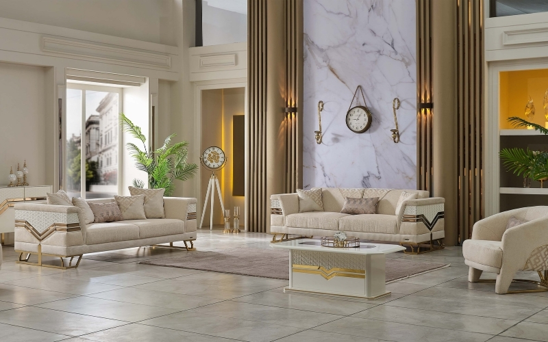 Zen 3-pieces (Sofa & Loveseat & Chair) Livingroom Set Cream