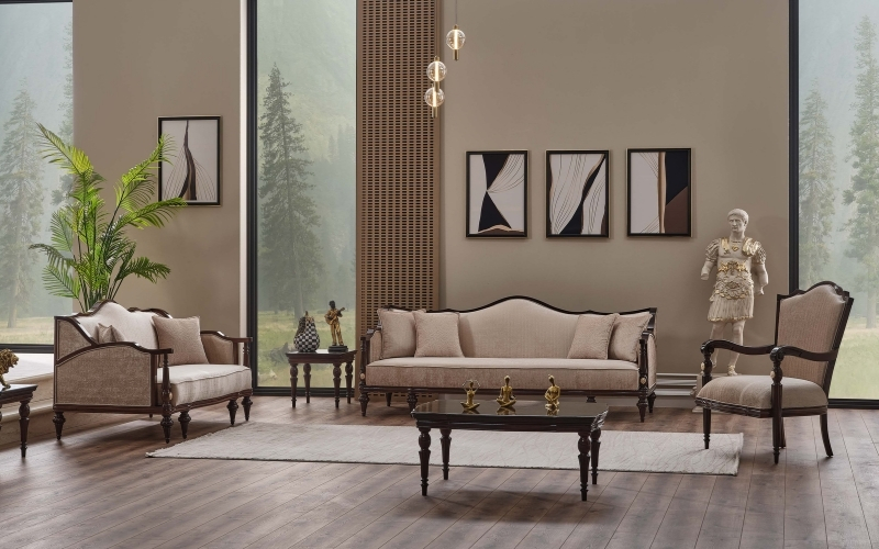 Zumrut Lux 3-pieces (Sofa & Loveseat & Chair) Livingroom Set Beige