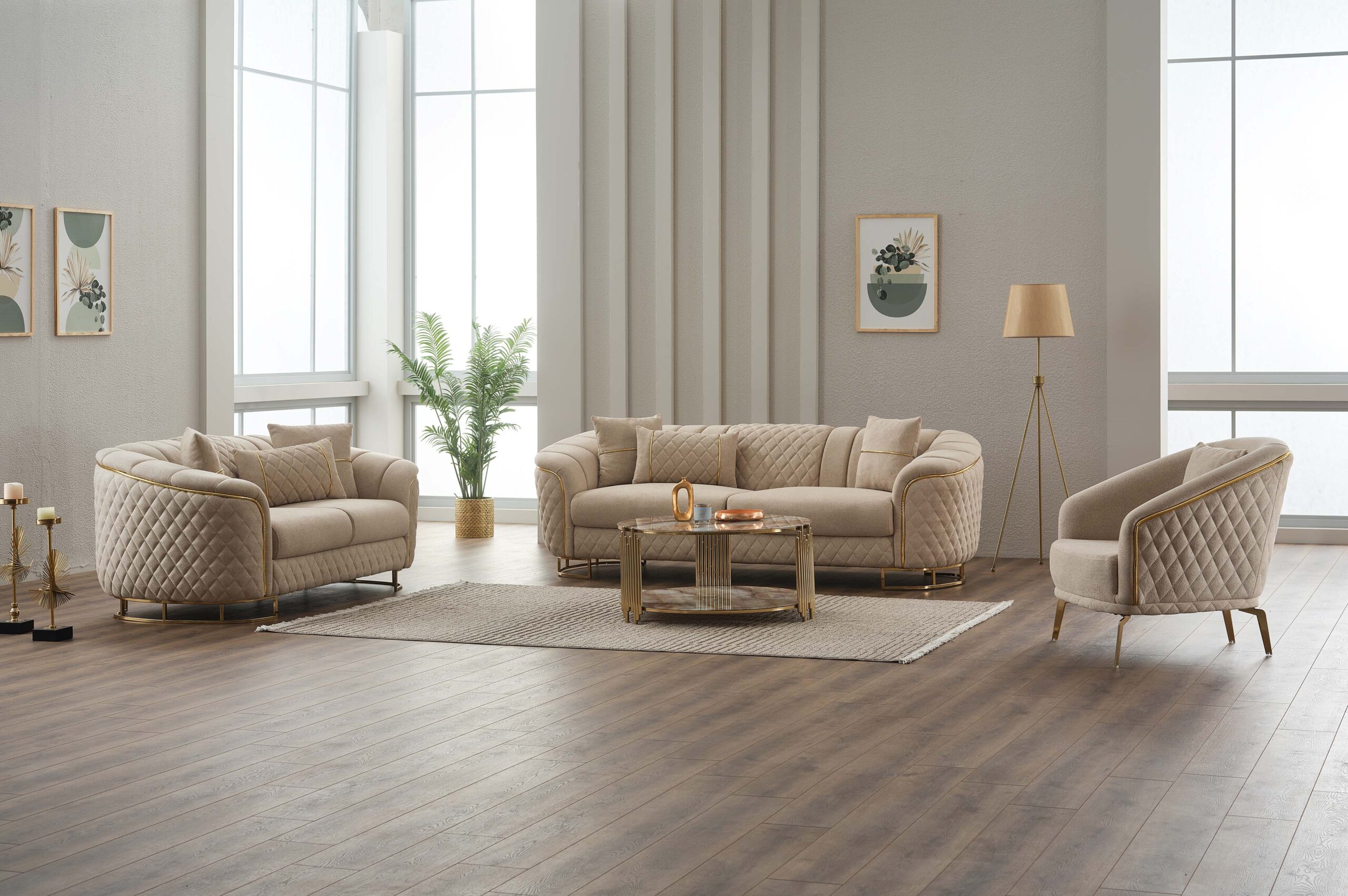 Victoria 3-pieces (Sofa & Loveseat & Chair) Livingroom Set Cream